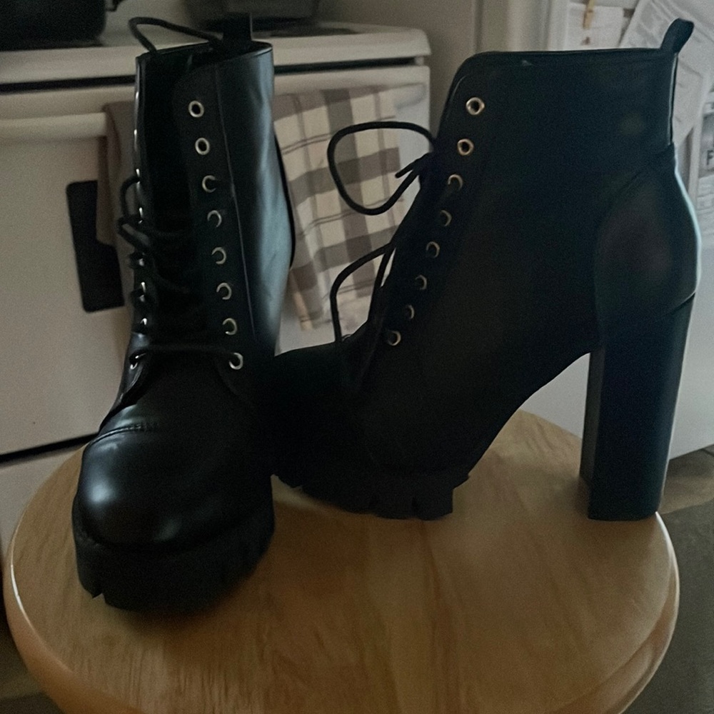 Brand New Black High Heel Combat Booties